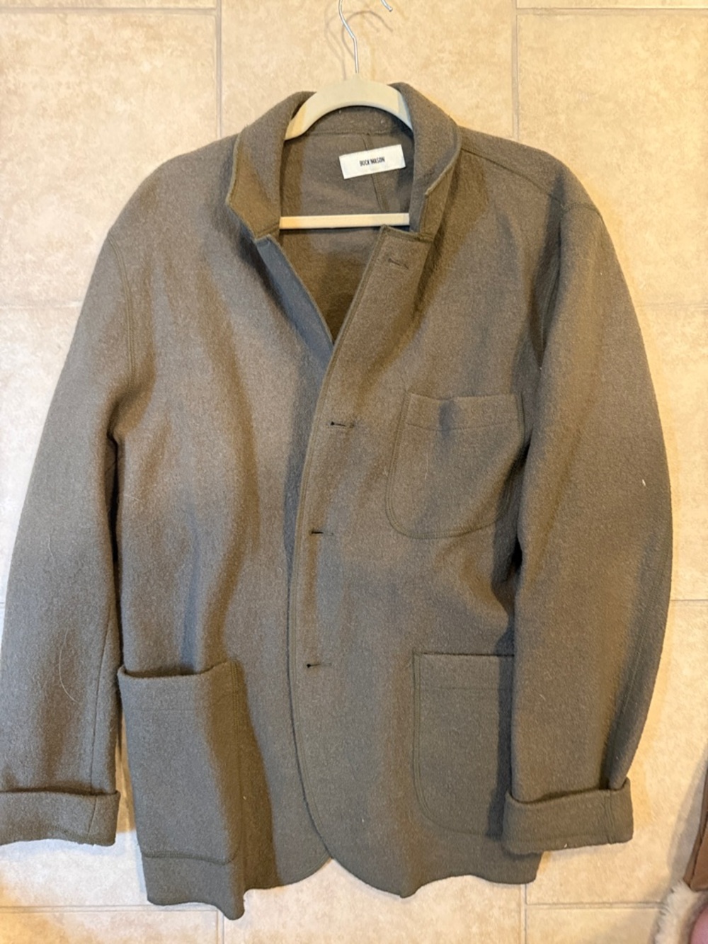 Buck Mason Olive Wool Pea Coat - Dark Olive